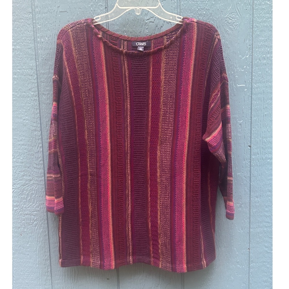 Chaps Knit Sweater Striped Pullover 3/4 Sleeve Lightweight Top XL